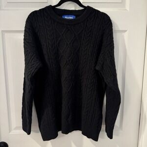 Aelfric Eden Sweater Pullover Fisherman Cable Knit Chunky Black  Men's Medium